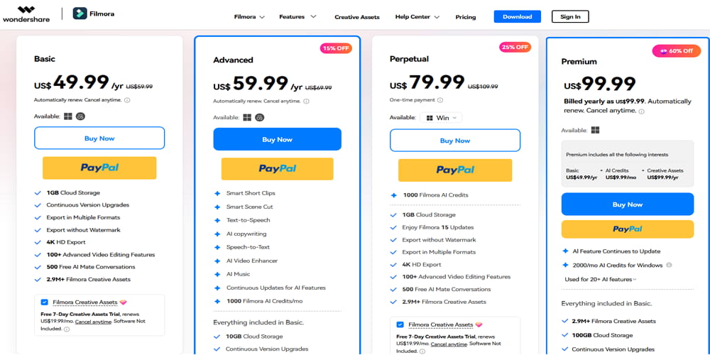 شراء اشتراك Wondershare filmora 